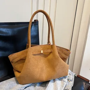 Borsa Tote da Donna a Grande Capacità in Pelle Opaca Vintage Stile Rilassato Borsa a Tracolla con Fibbia in Metallo Quadrata