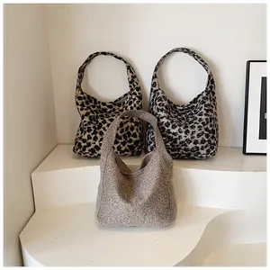 Moda Leopardo Peluche Bolso Tote Y Bolsa Para Mujeres Gran Capacidad Bolso De Hombro De Piel Sintética Bolso De Mano