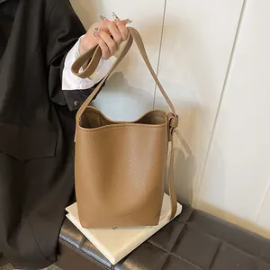 Fashion Large Capacity Litchi Grain PU Leather Bucket Bag and Inner Pouch For Women Urban Commuter Shoulder Crossbody Bag