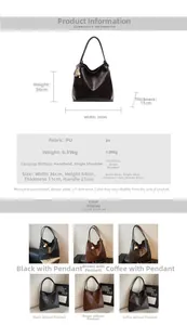 Detailed size specifications for the large mocha PU leather tote bag with dimensions chart