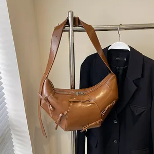 Sac à Bandoulière Croissant Mode Femme Décor de Nœud Grande Capacité Cuir PU Sac Hobo Minimaliste Rétro Sac sous le Bras