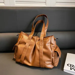 Grand Sac Cabas en Cuir PU pour Femmes Décontracté Minimaliste Sac à Main Bandoulière Poches Latérales Mode Urbaine Travail
