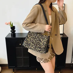 Large capacity leopard print tote bag with black leather trim for women crossbody use