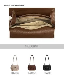 Detail view of mini Cambridge bag with multi-layer interior and three color options