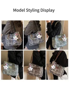 Detail shots of large tote bags with braided handles and plush star charms in three colors