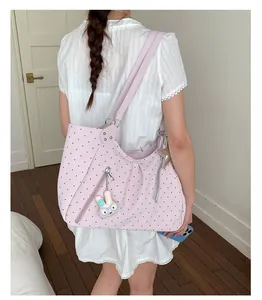 Korean style polka dot tote bag for women, large capacity shoulder bag, casual everyday use.