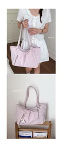 Korean style pink polka dot tote bag large capacity shoulder bag casual daily student handbag