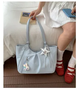 Korean style polka dot tote bag for women, large capacity stylish shoulder bag for daily commuting.