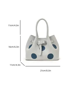 Borsa tote a pois capiente in pelle grigia con indicazione delle misure e dimensioni