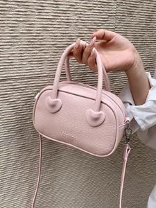 Borsa a Tracolla da Donna in Pelle PU con Texture Crepata Piccola Borsa a Mano Quadrata con Manici a Cuore Borsa a Spalla