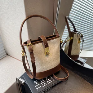 Sac Seau Matelassé pour Femmes en Cuir PU Couleur Contrastée Sac à Bandoulière Avec Serrure Dorée Sacoche de Mode Quotidien