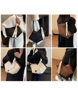 Three colors of pleated tote bags shown in a multi-angle indoor modeling showcase