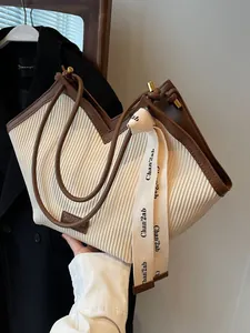 Women Large Capacity Pleated Tote Bag V-Shaped PU Leather Shoulder Bag With Satin Ribbon Decoration For Work Commute Fashion