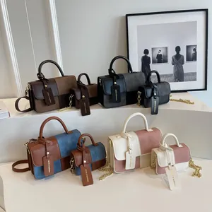 Fashion contrast color handbag set with matching mini bag and leather shoulder strap