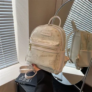 Damen Mode Mini Rucksack Süß Cartoon Bär Druck PU Leder Klein Rucksack Lässig Reise Schule Tasche Für Damen Mädchen