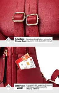 Dettaglio dello zaino in pelle martellata con tasca laterale e fibbia dorata