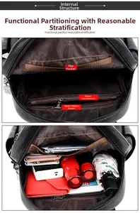 Detail view showing organized interior compartments and large capacity of the black leather bag