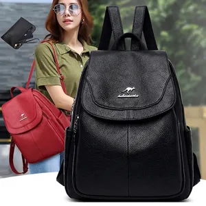 Large Capacity Women Faux Leather Backpack Fashion Litchi Pattern Travel School Bag Elegant Metal Kangaroo Decor Purse