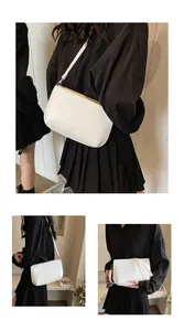 Présentation triple d'un sac bandoulière blanc minimaliste avec bandoulière réglable