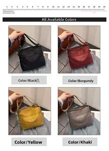 Nylon crossbody bag shown in four colors with a cm size scale and adjustable strap