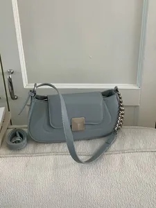 Women Minimalist PU Leather Underarm Bag Retro Baguette Shoulder Bag With Chain Strap Silver Square Buckle For Daily Party Fashion
