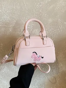 Damen Mode PU Leder Boston Tasche Mit Pferde Stickerei Lässige Handtasche Mini Umhängetasche Für Den Täglichen Streetwear