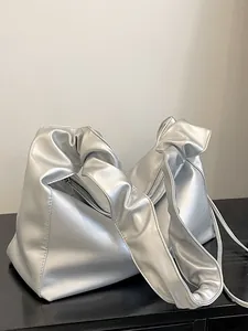 Sac à Épaule Plissé Tendance pour Femmes en Cuir PU Couleur Unie Tote Hobo Sac à Main Mode Casual Quotidien Bandoulière