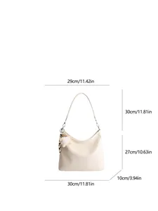 Sac fourre-tout chic en cuir crème avec dimensions, style Hobo texturé élégant
