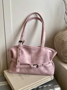 Γυναικεία Vintage Τσάντα Tote από Δέρμα PU Μεγάλη Χωρητικότητα Τσάντα Ώμου Μασχάλης Με Διακόσμηση Ζώνης Μεταλλικά Καψούλια Casual Γραφείο Μετακίνηση