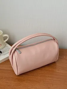 Damen Vintage PU Leder Zylinder Baguette Tasche Mit Abnehmbarem Schultergurt Einfarbig Große Kapazität Vielseitige Handtasche Für Den Täglichen Gebrauch