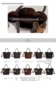 Détails du sac seau en cuir grainé avec fermoir magnétique et options de couleurs