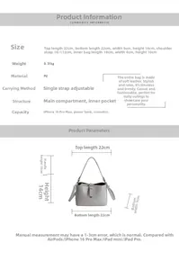 Tableau des tailles pour sac à bandoulière en PU avec dimensions et sous-poche