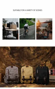 Zaino in tela retrò grigio, kaki e nero per pendolarismo, ciclismo e viaggi