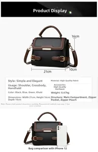 Detailed size chart and dimensions of the black litchi pattern leather handbag for women