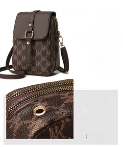 Detail view of mini crossbody phone bag showing the external headphone jack design
