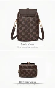 Detailed back and bottom view of mini crossbody bag with brown monogram pattern