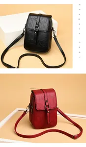 Détails de mini sacs à bandoulière pour téléphone en cuir noir et bordeaux élégant