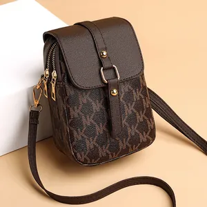 Vintage Monogram Women's Phone Crossbody Bag Double Zipper Flap Small Square Shoulder Bag With External Headphone Jack