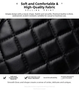 Detail of waterproof, scratch-resistant quilted black leather bag with breathable texture