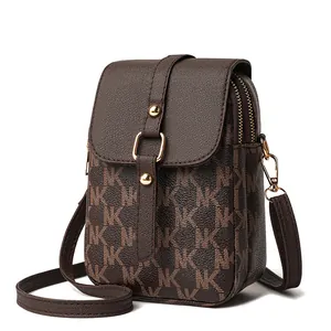 Brown monogram small square shoulder bag with NK pattern and gold metallic clasp
