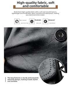 Detail of black lychee texture leather purse with white stitching and magnetic closure