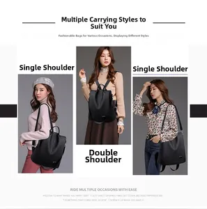 Detail of black woven PU leather backpack showing versatile single and double shoulder straps