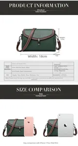 Detailed dimension chart for green crossbody bag showing 18cm width and 12cm height