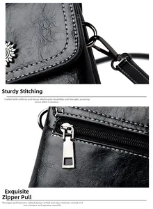 Detail of lychee pattern leather bag with white stitching and silver sunflower zipper