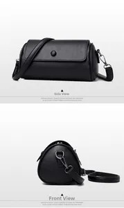 Détails du sac à bandoulière cylindrique en cuir noir avec boucles en métal argenté