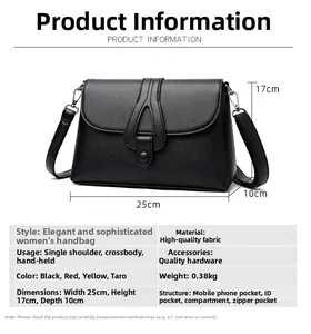 Vue détaillée du sac à bandoulière en cuir noir avec dimensions de 25x17x10cm