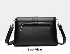 Vue arrière du sac bandoulière noir grainé avec poche zippée et bandoulière amovible