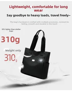 Detailed view of lightweight 310g black tote bag with premium hardware logo