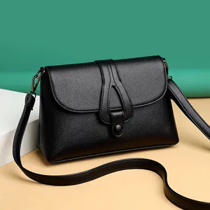Sac à Bandoulière Femme Vintage Motif Litchi Cuir PU Sacoche Élégante à Rabat Décontractée Quotidienne