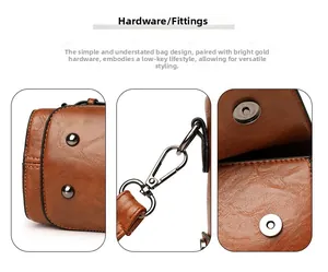 Détails du sac bandoulière vintage marron avec crochets et clous de fond en métal